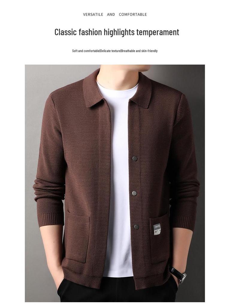 Pierre Cardin Men's Long-Sleeve Knit Cardigan Jacket for Spring and Autumn