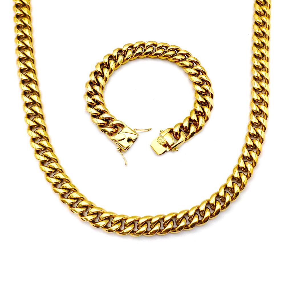 Men's Hip Hop Round Polished Titanium Steel Cuban Chain Necklace