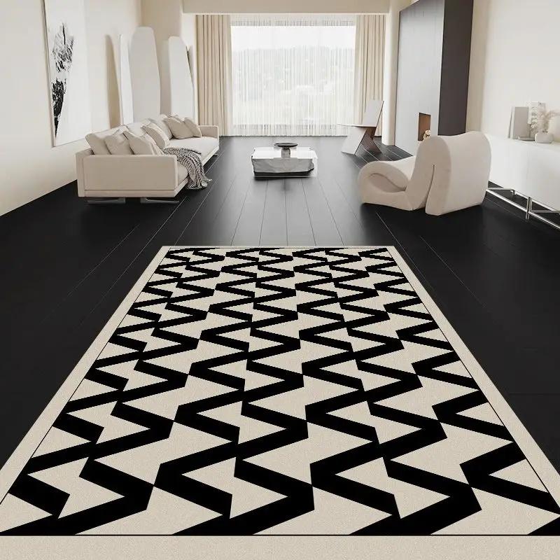 

Minimalist Chessboard Area Rug for Living Room Large Black & Beige Bedroom Carpet 80x120cm