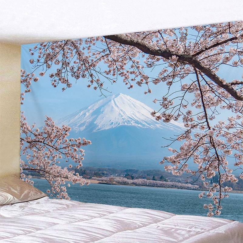 VIKAMA Japanese Cherry Blossom Tapestry Oriental Landscape Wall Hanging Decor for Bedroom Living Room Home Decor