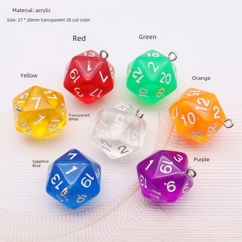 20-Sided Transparent Dice Charm Set: Solid Color, Multifunctional Accessories for Keychains, Earrings, and DIY Projects