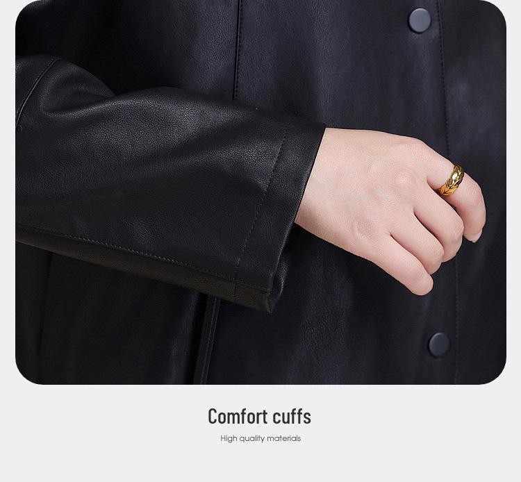 2026 Stylish Plus Size Leather Jacket for Middle-Aged & Elderly Women - Spring/Fall Casual Wear