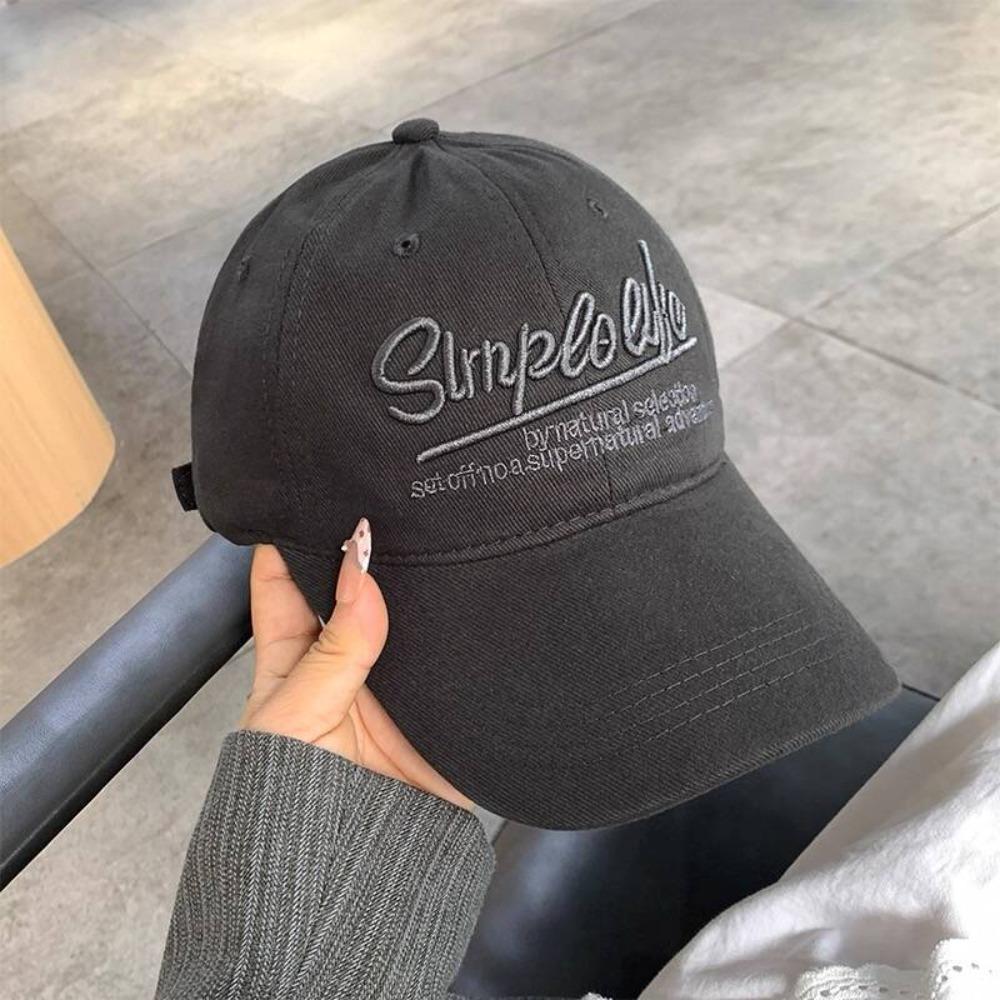 Vintage Letter Embroidered Blue Baseball Cap Wide Brim Large Head Size Face Slimming Korean Style Sun Visor Peaked Hat For Women