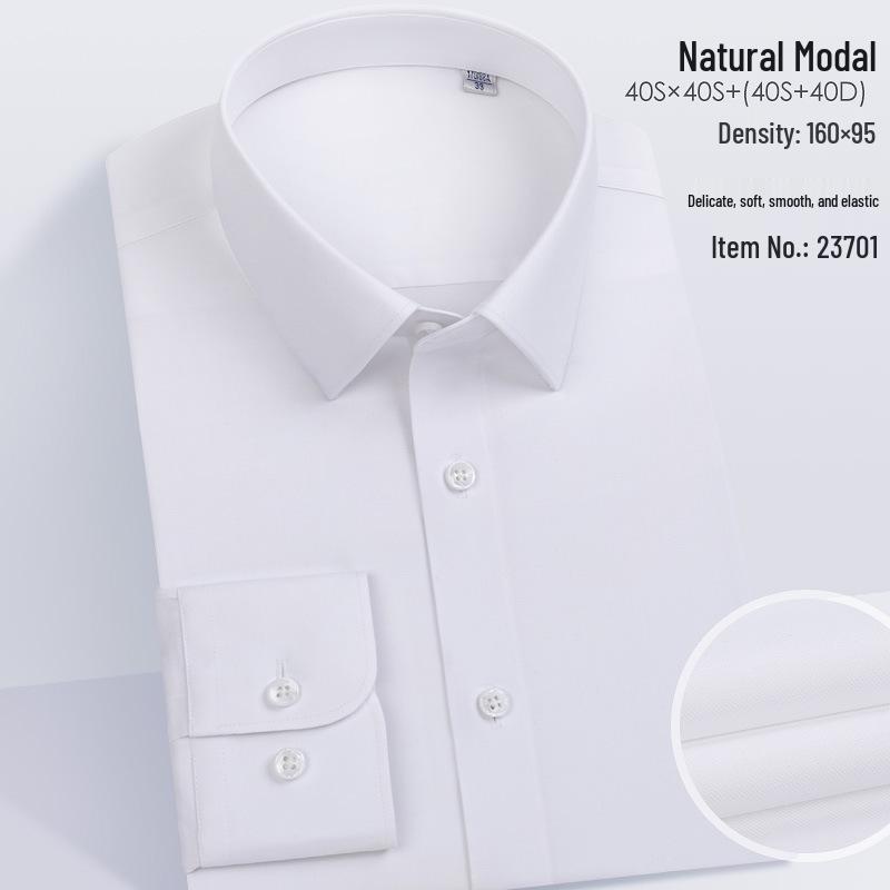 Modal Men's Stretch Non-Iron Long Sleeve Shirt - Spring/Autumn Formal Style