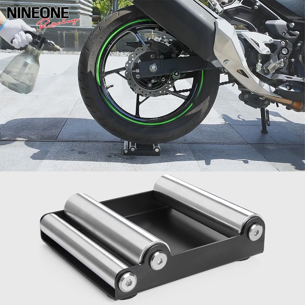 Motorcycle Wheel Cleaning Stand Paddock Wheel Roller Stand For Tire Cleaning & Chain Lubrication-Black For Front Or Rear Wheels