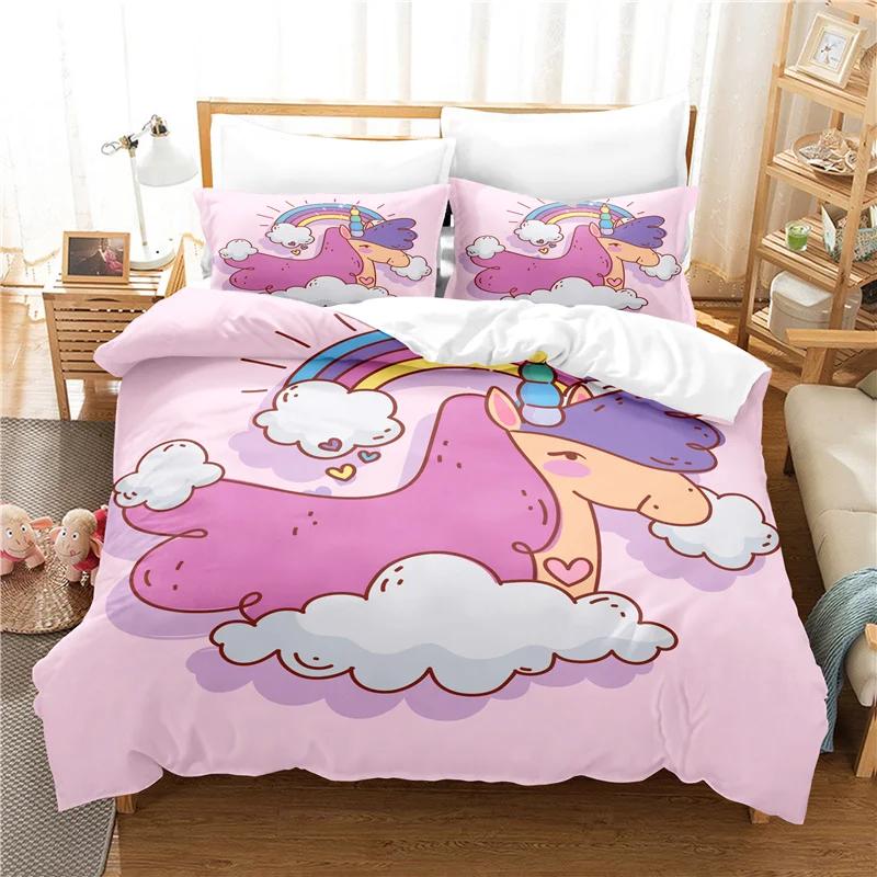 Bed Linens Cute Cartoon Comforter Bedding Sets Duvet Cover+pillocases 3D Print Unicorn Bedding Set 140x210 Single Double Size