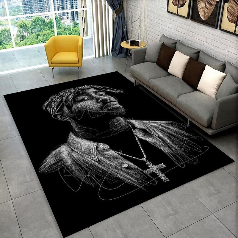 Rapper Eminem Tupac 2pac Hip Hop Rap God Carpet Rug for Playroom Bedroom Living Room Sofa Home Decor,kid Area Rug Non-slip