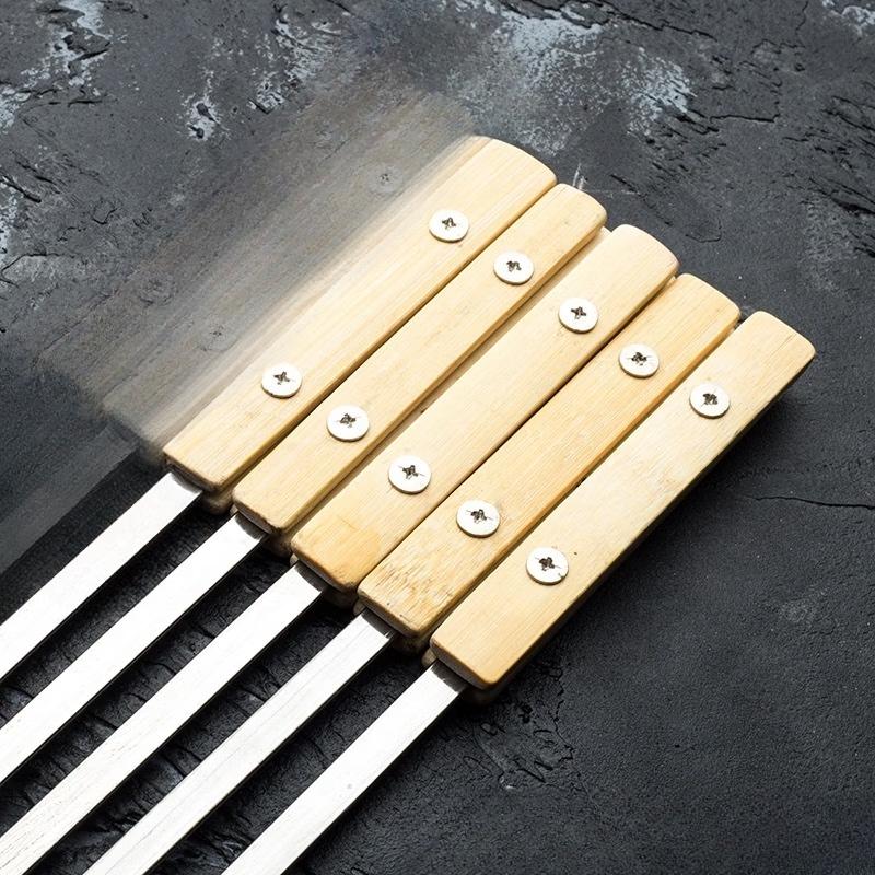 ZISIZ Wooden Handle Stainless Steel Flat BBQ Skewers
