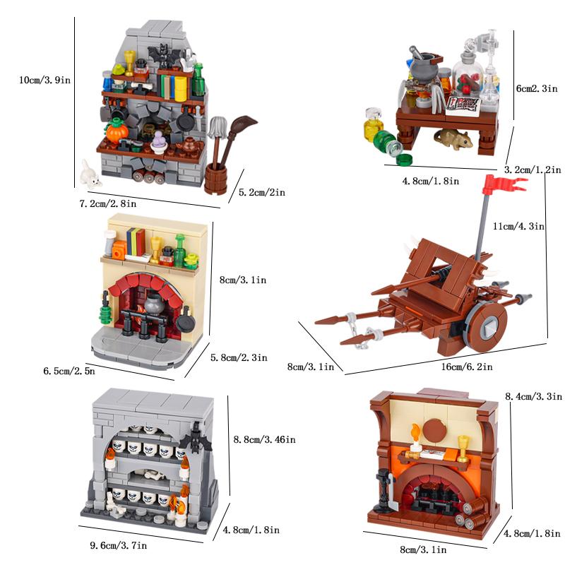 MOC Medieval Napoleonic Furniture Sheepskin Paper Cabinet Building Blocks Ink Map Compass Printed Tiles Bricks Toys Boys Gift