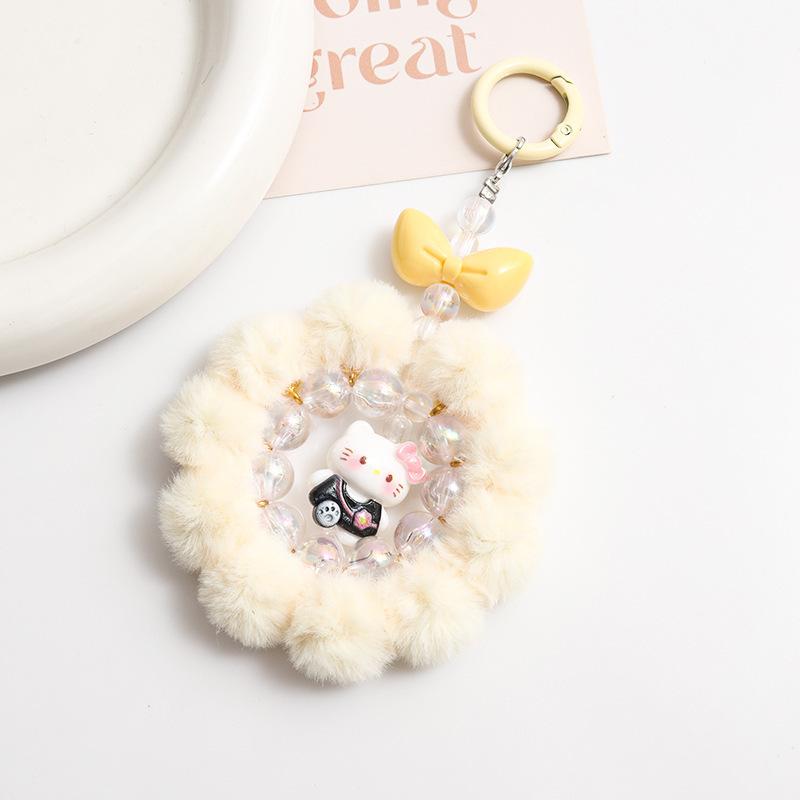Cartoon Girl Heart Fun Handmade Hairball Beaded Mobile Phone Chain Grab Machine Doll Keychain Bag Pendant