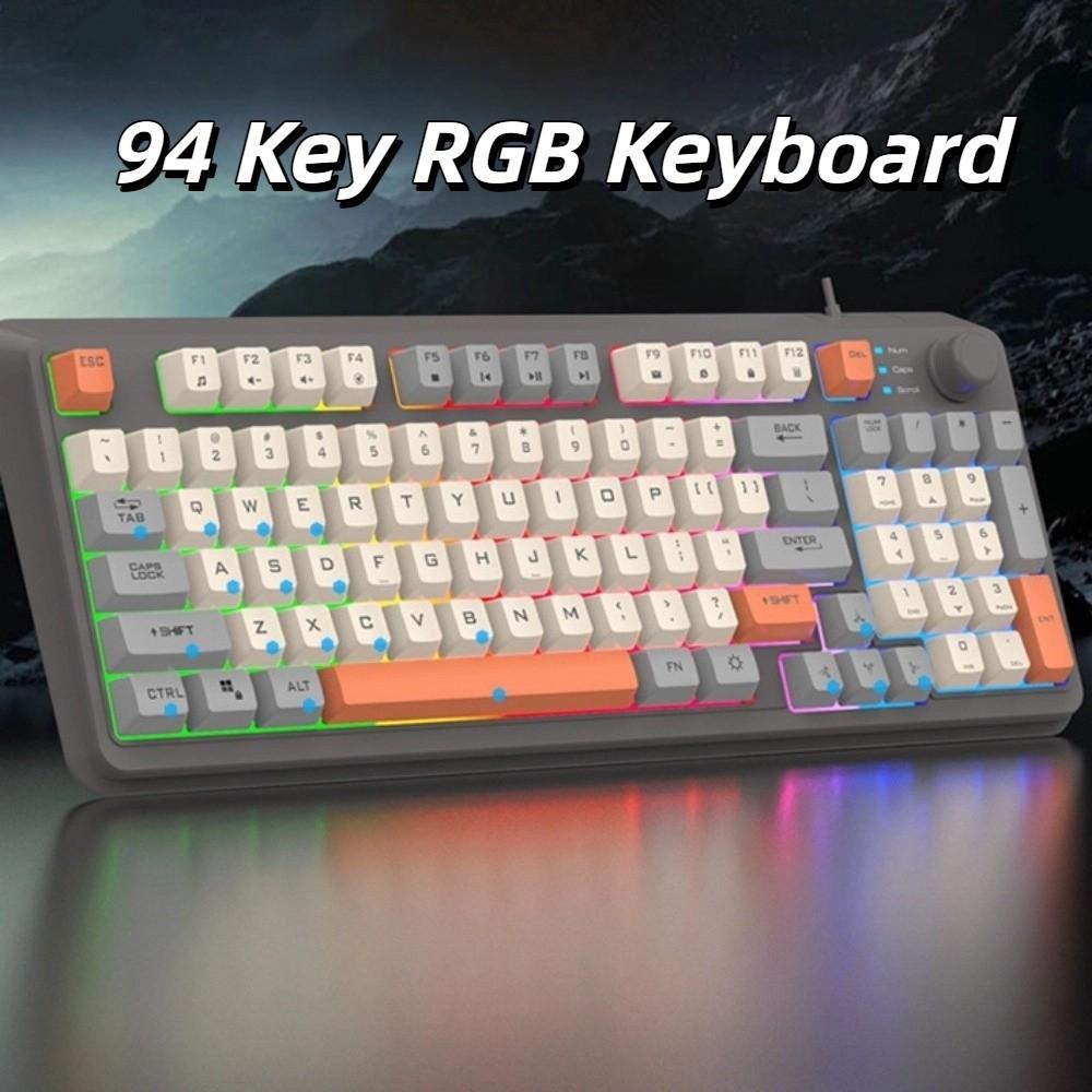 Adjustable Volume 94 Key RGB Keyboard Independent Knob K82 Wired Keyboard  Computer Peripherals