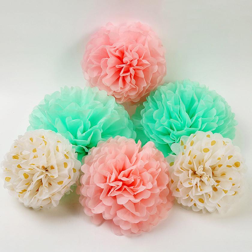 10 Sticks/Set Tissue paper pompoms pom pom balls Wedding decoration baby shower party supplies Hanging decoration