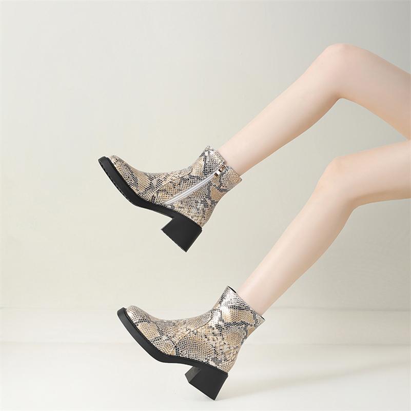 Women Ankle Boots Round Toe Block High Heels Zipper Mixed Colors Short Boots Ladies Fashion Shoes Autumn Winter 43