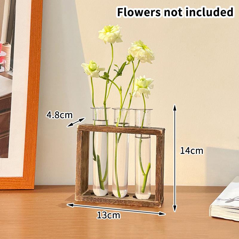 

1 Набор Креативный Контейнер для Гидропонных Растений с Деревянной Рамой Прозрачная Ваза-Пробирка Бонсай Домашний Декор для Рабочего Стола Ручная Работа