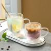 Transparent Feather Double-layer Glass Cup Creative Household Coffee Cup With Handle Heat-resistant And Cold-resistant Glass Cup