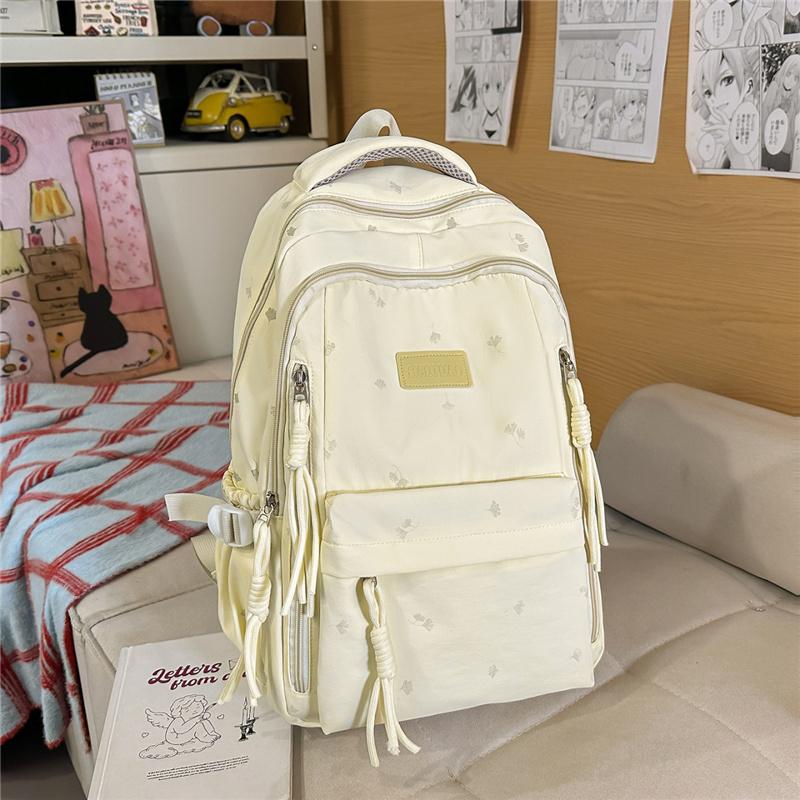 Cute Nylon Backpack for Women & Teens – Lightweight School Bag with Star Print and Decorative Tassels, Perfect for Daily Use