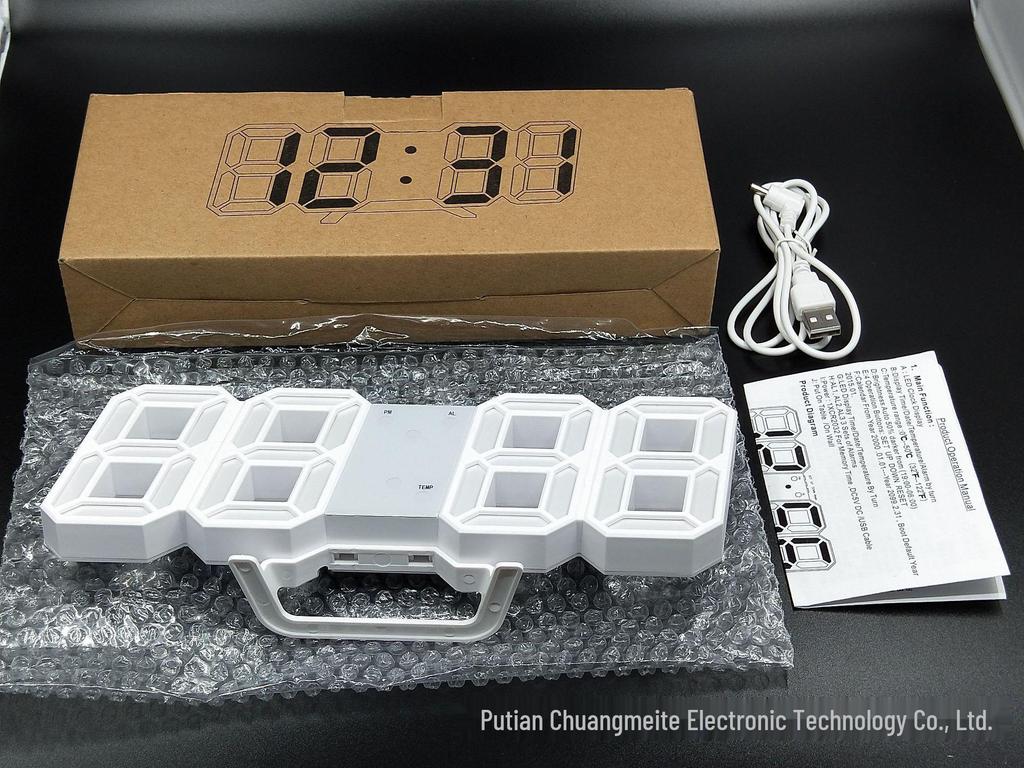 3D LED Digital Clock with Alarm, Calendar, and Thermometer for Living Room Wall