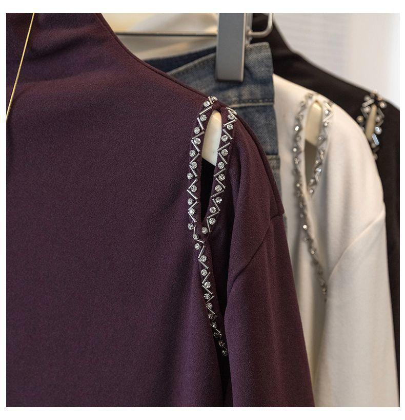 Top de Veludo com Strass de Gola Alta Dupla Face Plus Size para Mulheres - Emagrecedor, Camada Base Quente para Outono/Inverno.