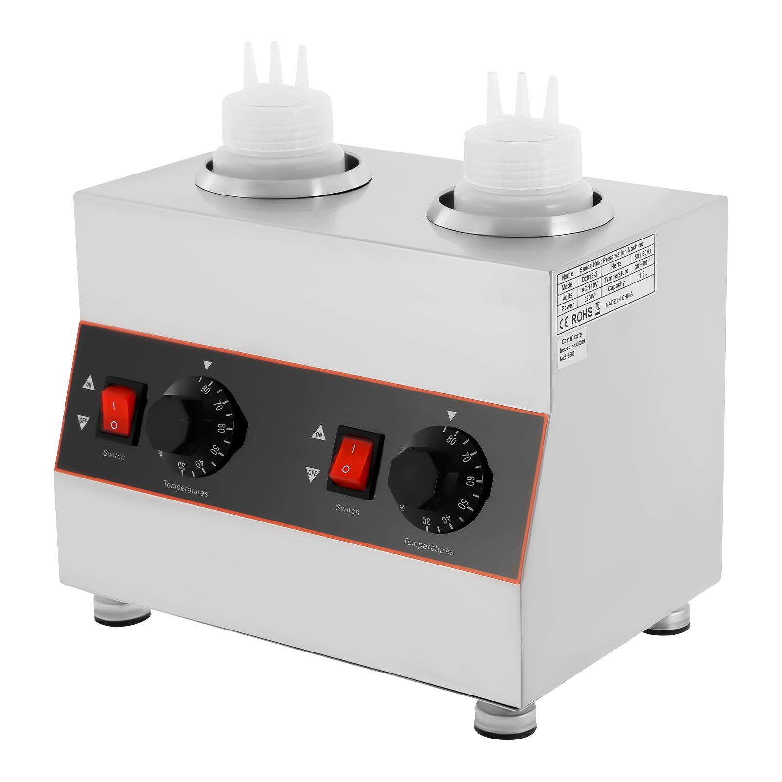 

Dual Bottle Sauce Warmer 320W Electric Heater Adjustable Thermostat for Cheese Chocolate Melting Restaurant Kitchen серебряный