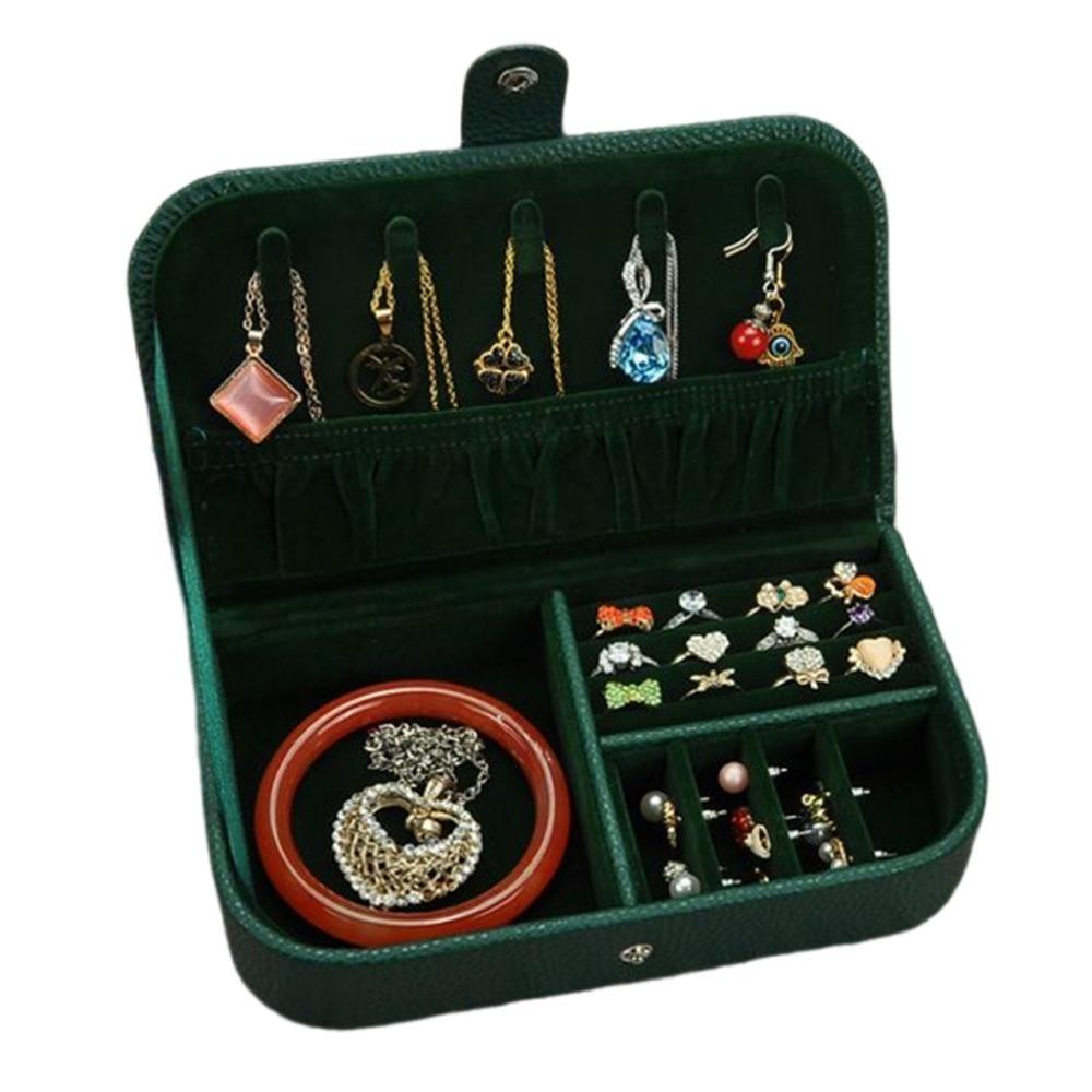 

Portable Travel Jewelry Organizer Box Earring Ring Necklace Display Holder Jewelry Packing зелёный