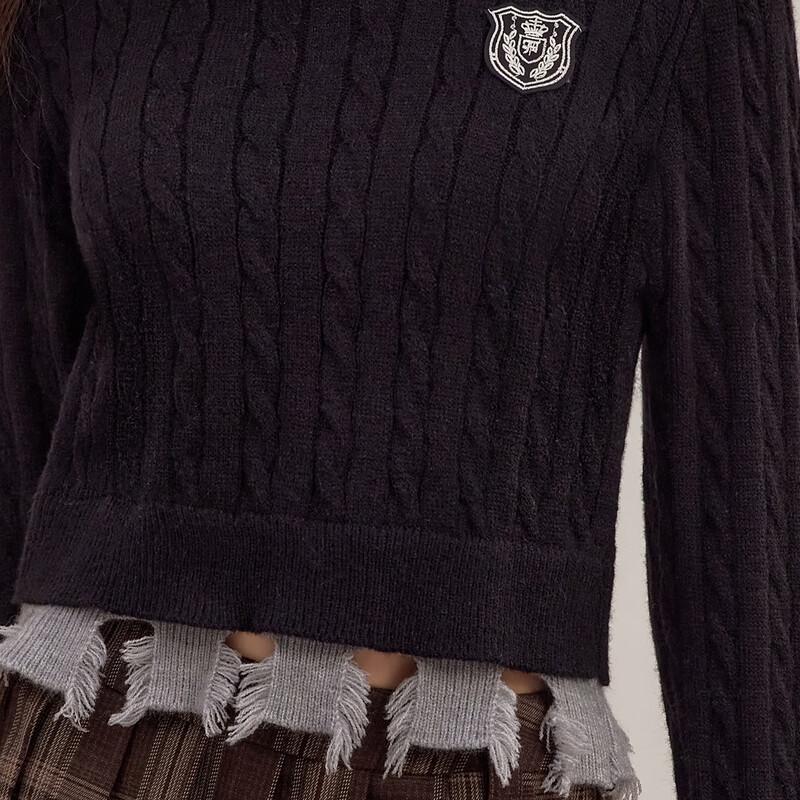 UNIFREE Faux Two-Piece Color-Block Pullover Sweater