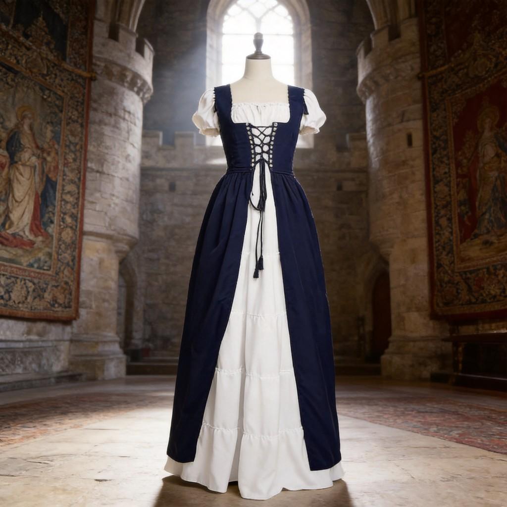 Medieval Themed Costume Dress With Linen Blend Fabric And Flared Skirt For Cosplayers And Enthusiasts