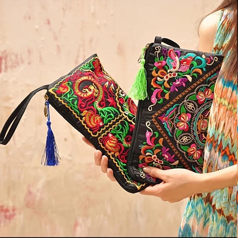 Ethnic Style Envelope Bag For Women Handbags Female Phone Purse Retro Fashion Embroidered Wristlet Bags Wallet Sac À Main