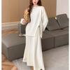 Autumn and Winter Women's Knitted Round Neck Pullover Soft Sticky Split Knit Sweater Casual Half-body Skirt Suit