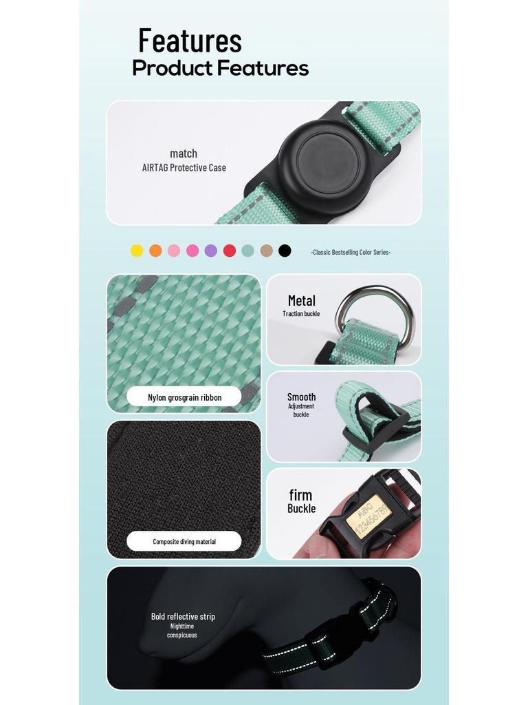 Pet Collar GPS Tracker with Airtag Protective Case for iOS & Android