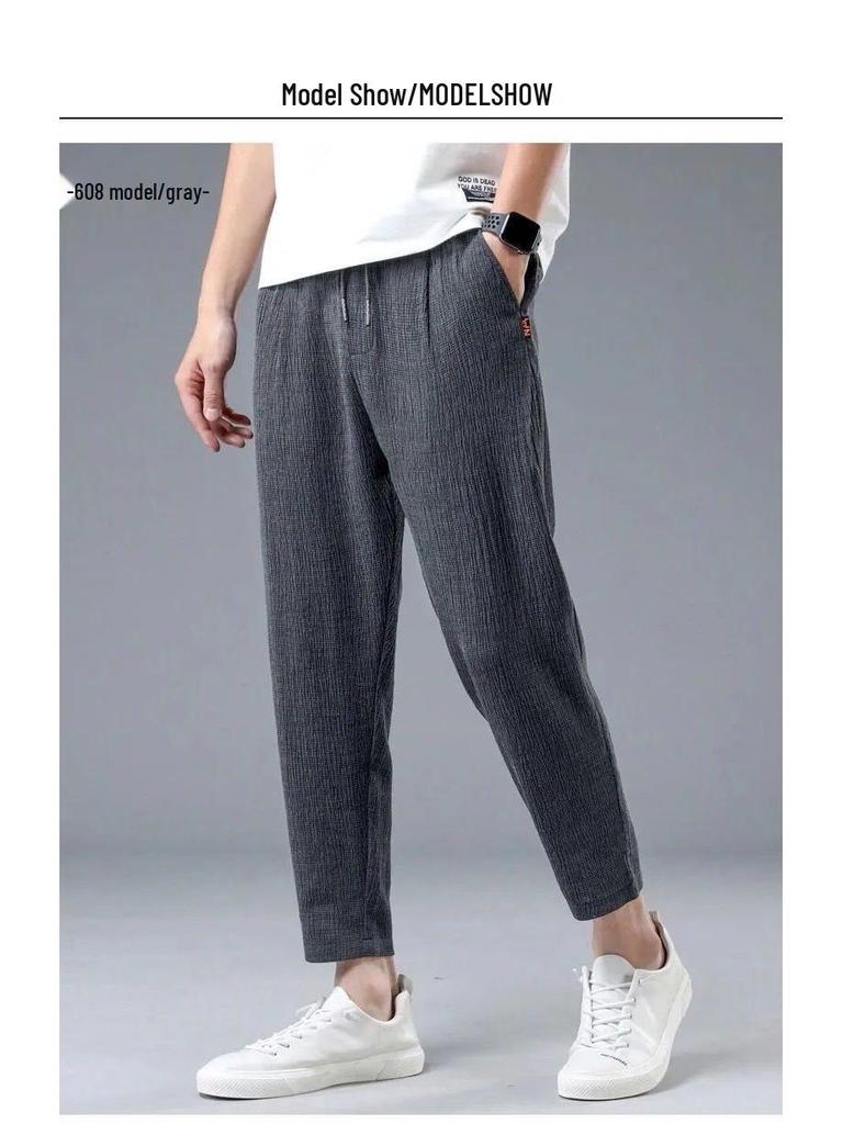 Herren Sommer Eis Seide Atmungsaktiv Schnelltrocknend Neun-Punkt Leinen Freizeithose