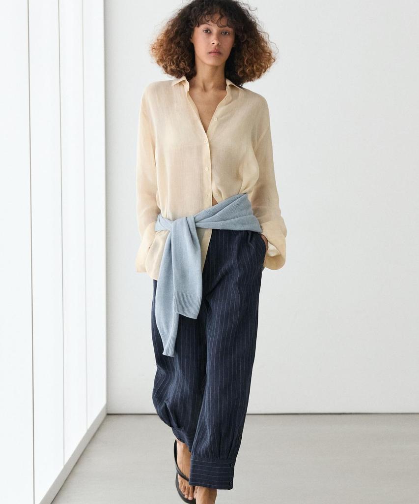 Masimodutti Linen Striped Sarouel Pants