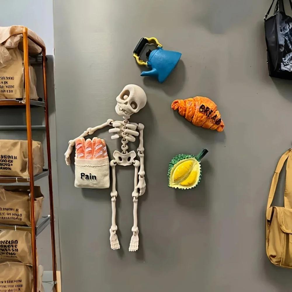 

1Pc Magnetic Poseable Skull Fridge Magnet - Funny Quirky Decor, Halloween Easter Gift for Kitchen Dining & Home Accessory