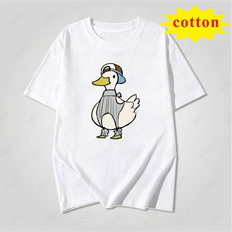 American Retro Trendy Duck Tshirt With Quirky Cartoon Print Loose Casual Short Sleeved Cotton Top