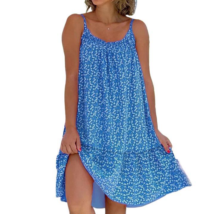 5XL Plus Size Floral Print Strappy Dress, 2023 European & American Style