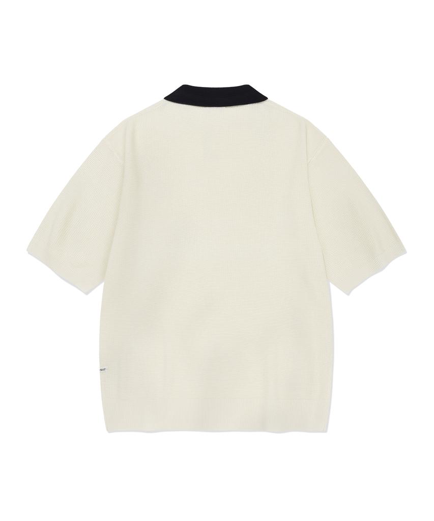 COVERNAT Open Collar Half Knit Ivory