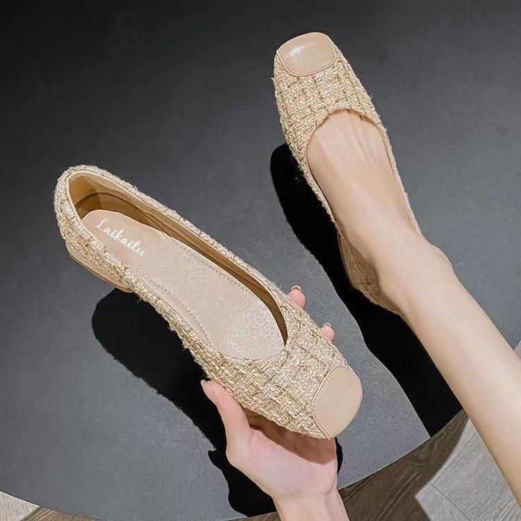 Single Shoes Women's Autumn Celebrity Style Shallow Mouth Soft Sole Flat Bottom Low Heel Grandma Shoes One Pedal Work Shoes