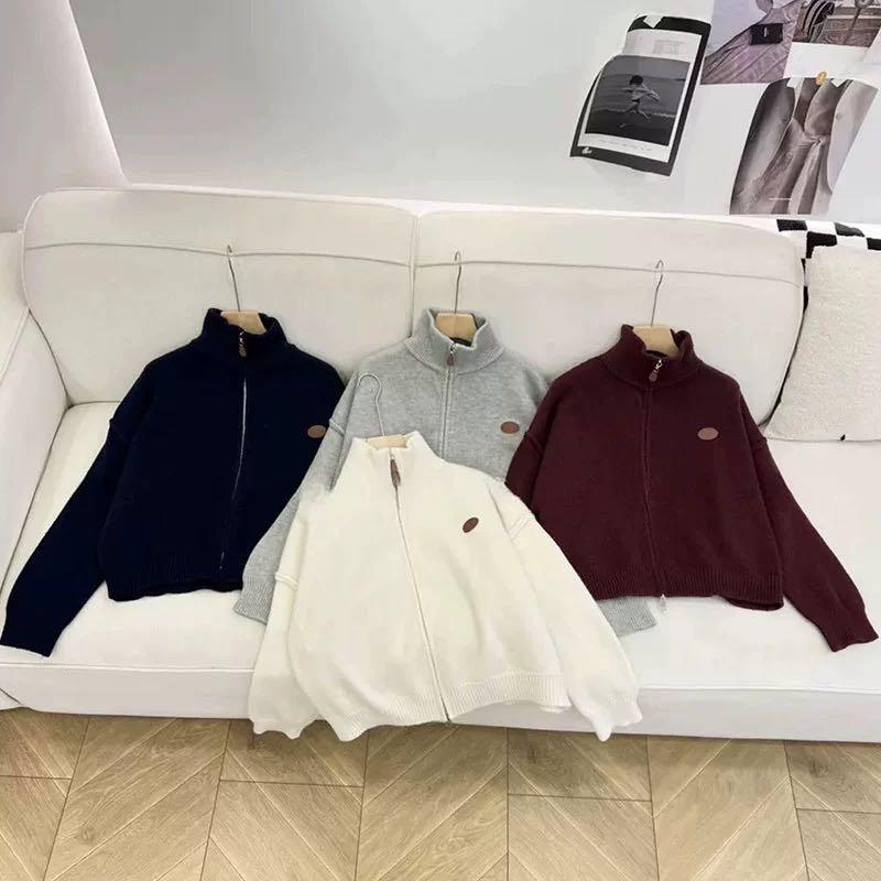 

Корейский трикотажный кардиган на молнии с воротником-стойкой для женщин - Мода Весна-Осень 2025, Приталенный свитер Large серый