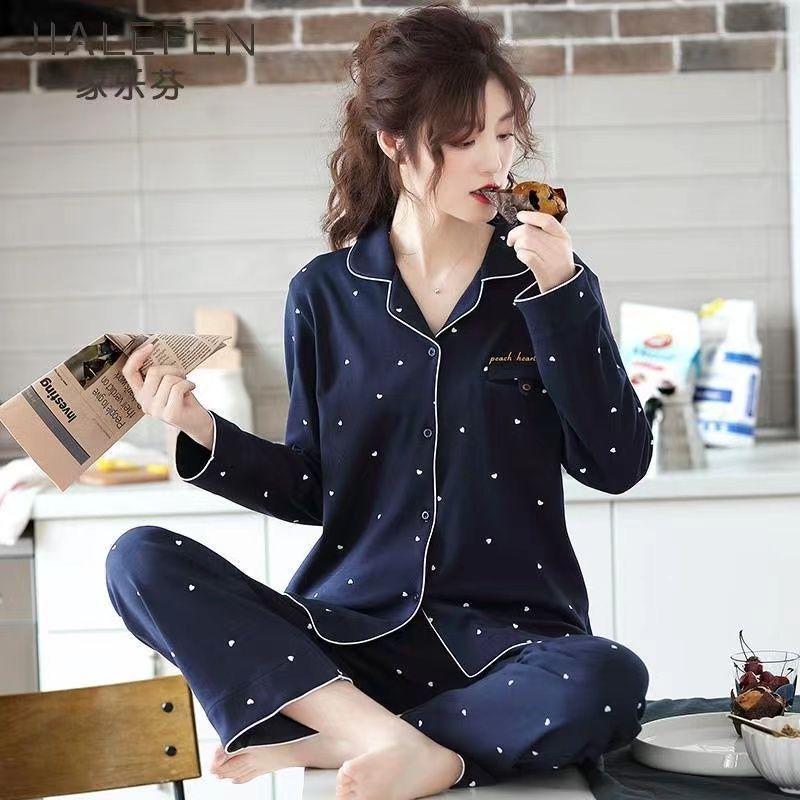 Women's 100% Cotton Long-Sleeve Pajamas for Middle-Aged & Elderly - Loose Cardigan for Autumn/Winter