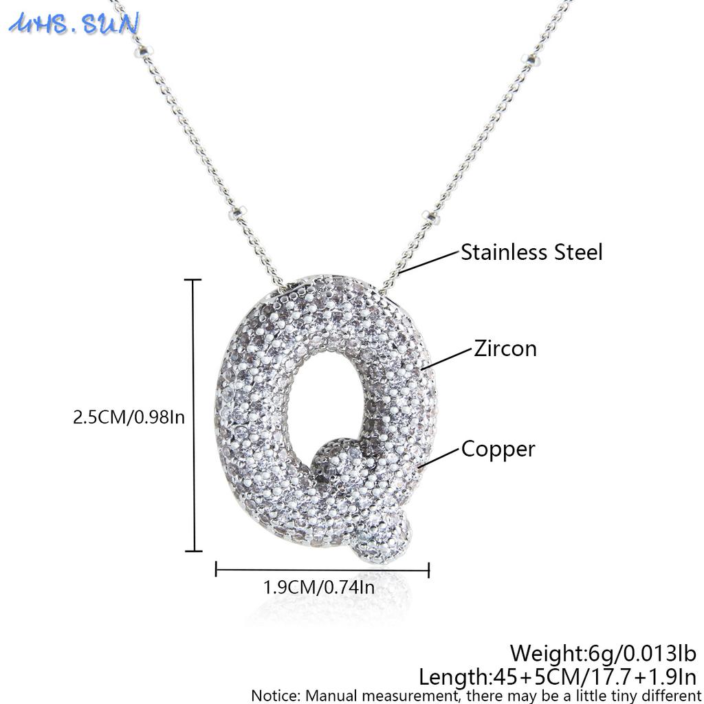 MHS.SUN High Quality Bubble Initial Necklace Letter A-Z Silver Color Zircon 26 Initial Balloon Pendant For Women Men Jewelry