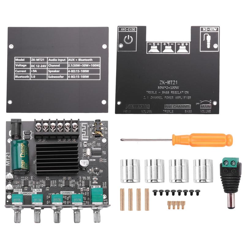 ABUO-ZK-MT21 2.1-Kanal BT5.0+AUX Digitaler Leistungsverstärkerplatine Modul TPA3116 50W x 2 + 100W Hochleistungs-Stereo-Leistungsverstärker