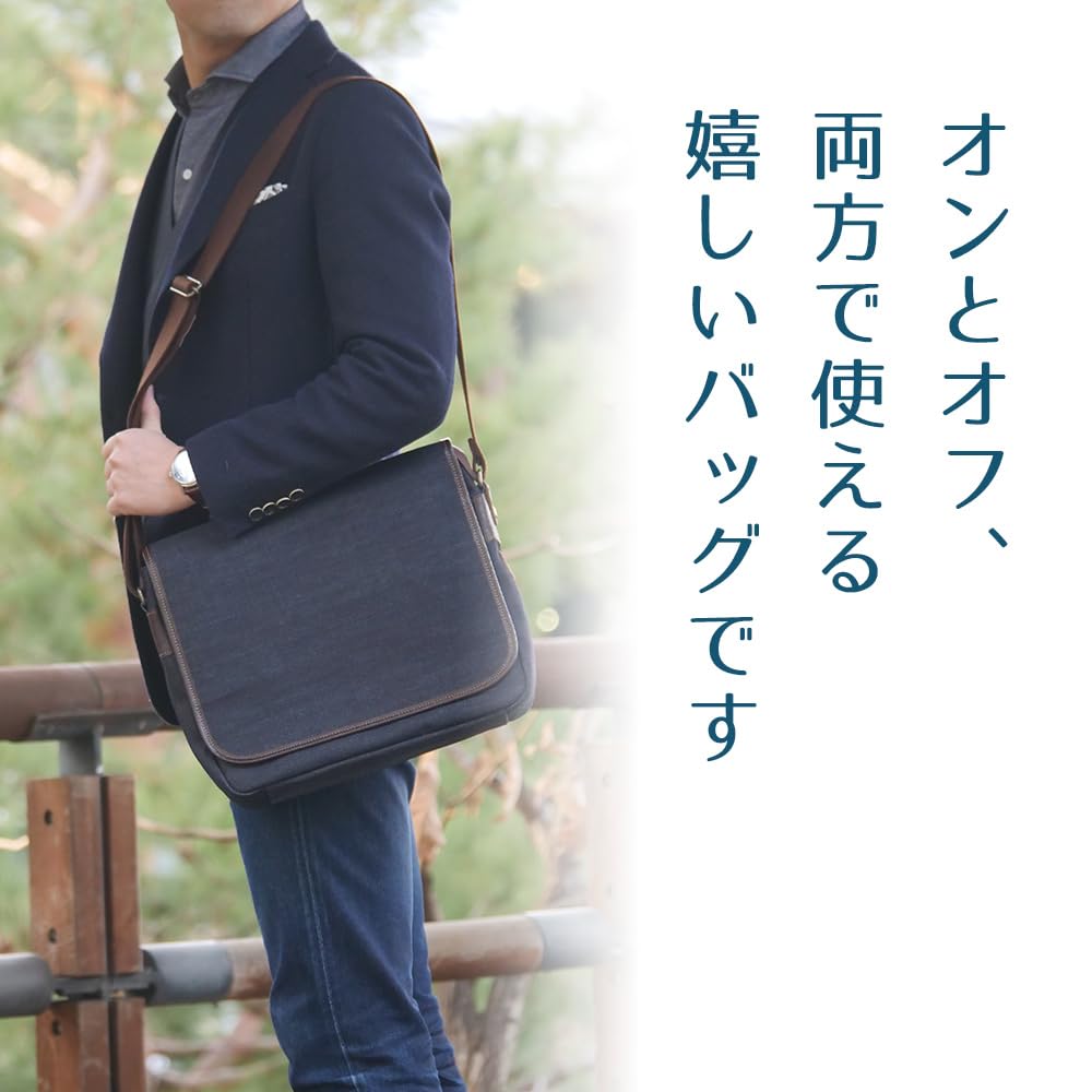 [creare Kiki] Denim Shoulder Bag, A4 Size, Made In Japan with Okayama Denim, Lightweight, Unisex, Casual Bag for Adults, Dom-002