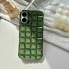Stereoscopic Green Woven Plaid Convexity Soft Transparent Cube Pattern Cover Phone Case for IPhone 11 12 13 14 15 16 17 Pro Max