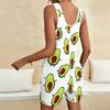 Women Plus Size Scoop Neck Sleeveless Cartoon Bruh Printed Loose Short Romper With Patch Pockets