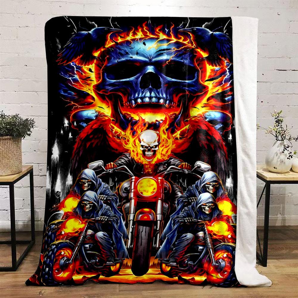 Skull Ghost Rider Motorcycle Blanket bedroom Blanket for Livingroom Couch lunch break Soft throw for Friend's festival Gift