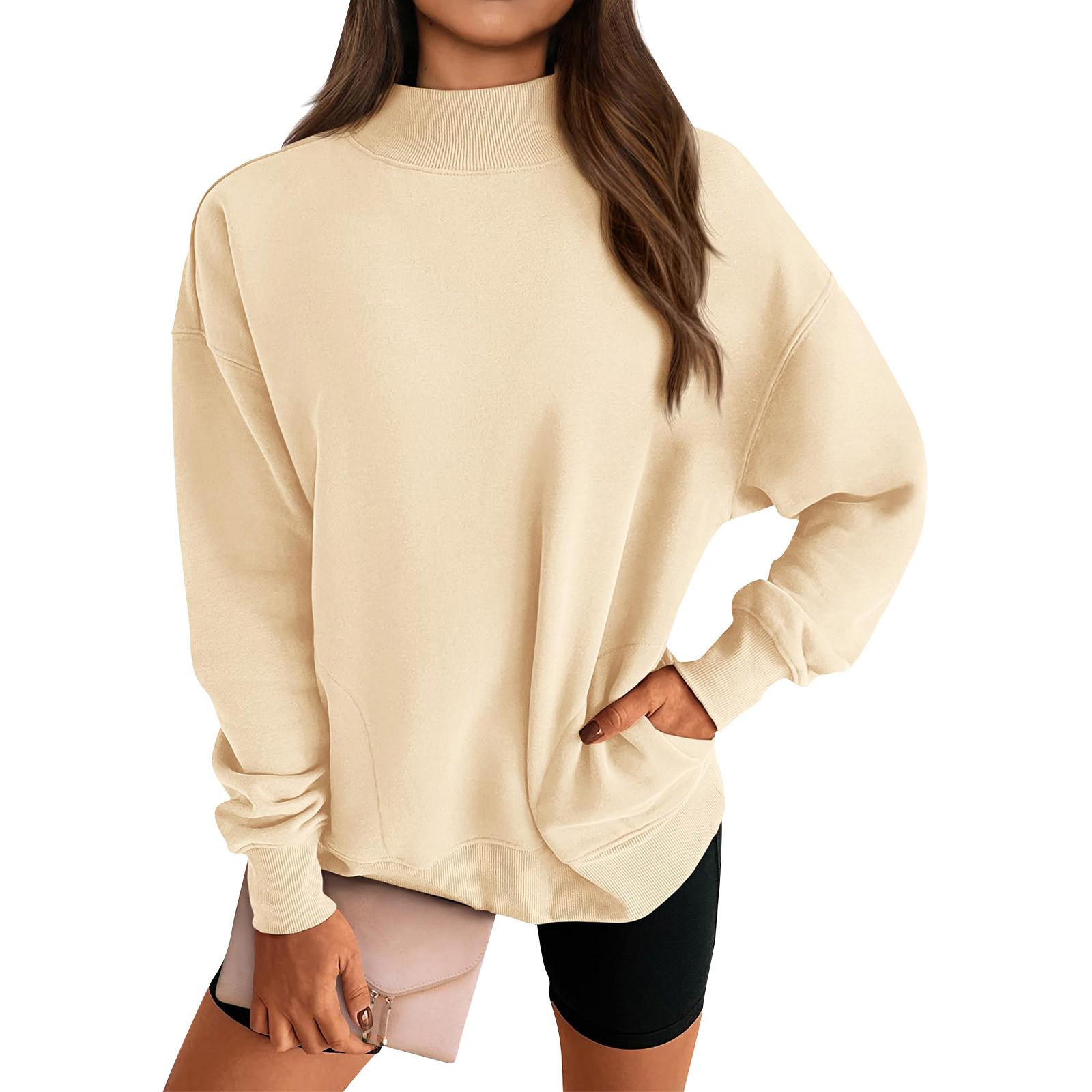 

Женские негабаритные толстовки с круглым вырезом, футболки с длинными рукавами и цветными блоками, повседневные топы XXL бежевый