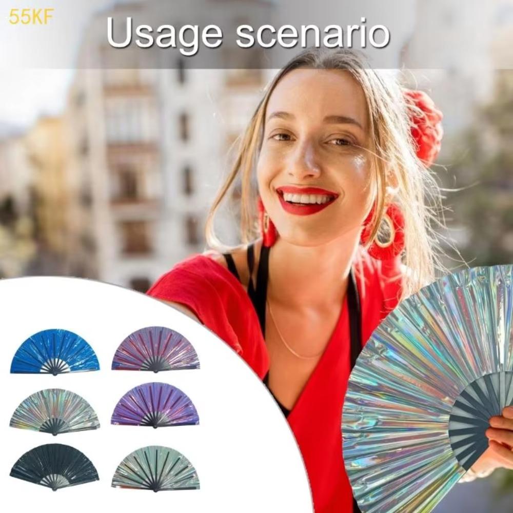 Exquisite Large Folding Hand Fan Laser Reflective Hand Fan Perfect Dance Fan  Festival Party