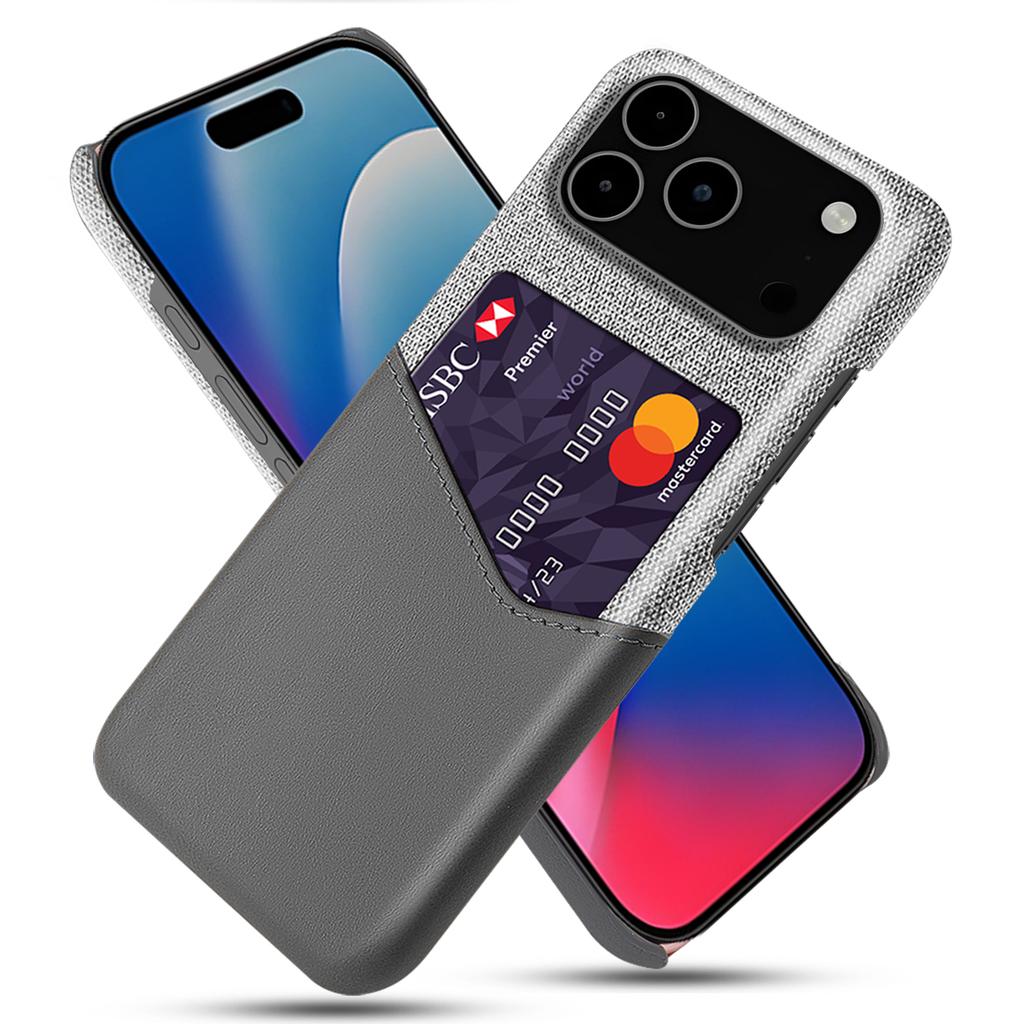 Pro pouzdro na iPhone 17 Pro Max PU kůže látková textura tvrdý PC kryt na telefon s držákem na karty