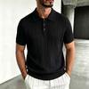 Men's White Cable Knit Lapel Collar Short Sleeve Retro Polo Shirt