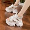 Fashion 9CM Synthetic Microfiber Leather Summer Hollow Platform Wedge Women Sandals Flats Chunky Sneakers Bling Vulcanize Peep Toe Shoes