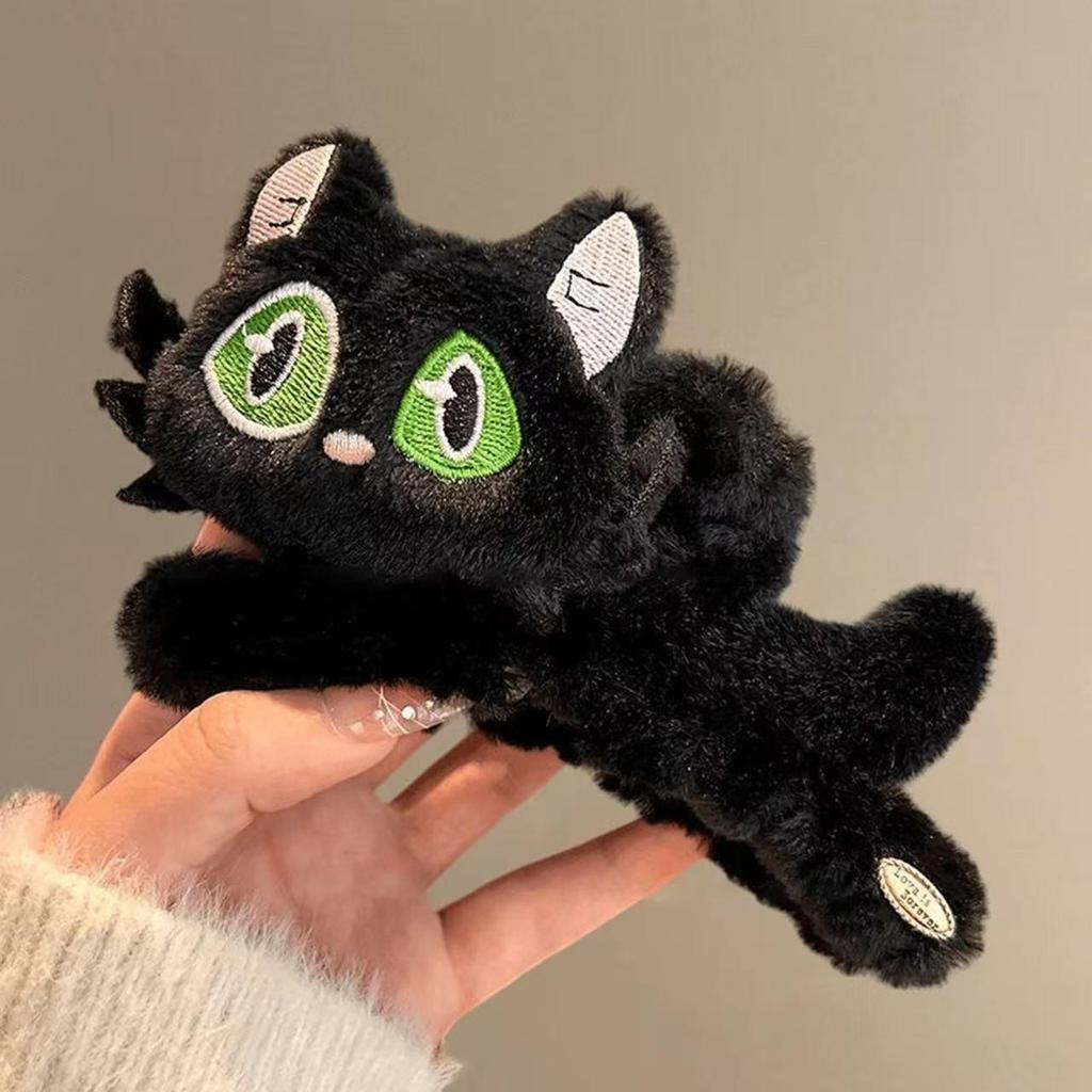 Niedliche schwarze Kätzchen Plüsch Haarspange für Frauen - Große Herbst/Winter Kopfbedeckung